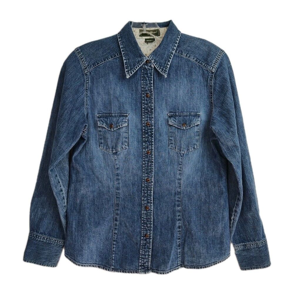 Eddie Bauer Denim Snap-Up Shirt Women's Size XS Blue Long Sleeves Collared